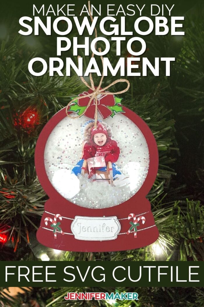 Photo Snowglobe Ornament hanging on a Christmas tree