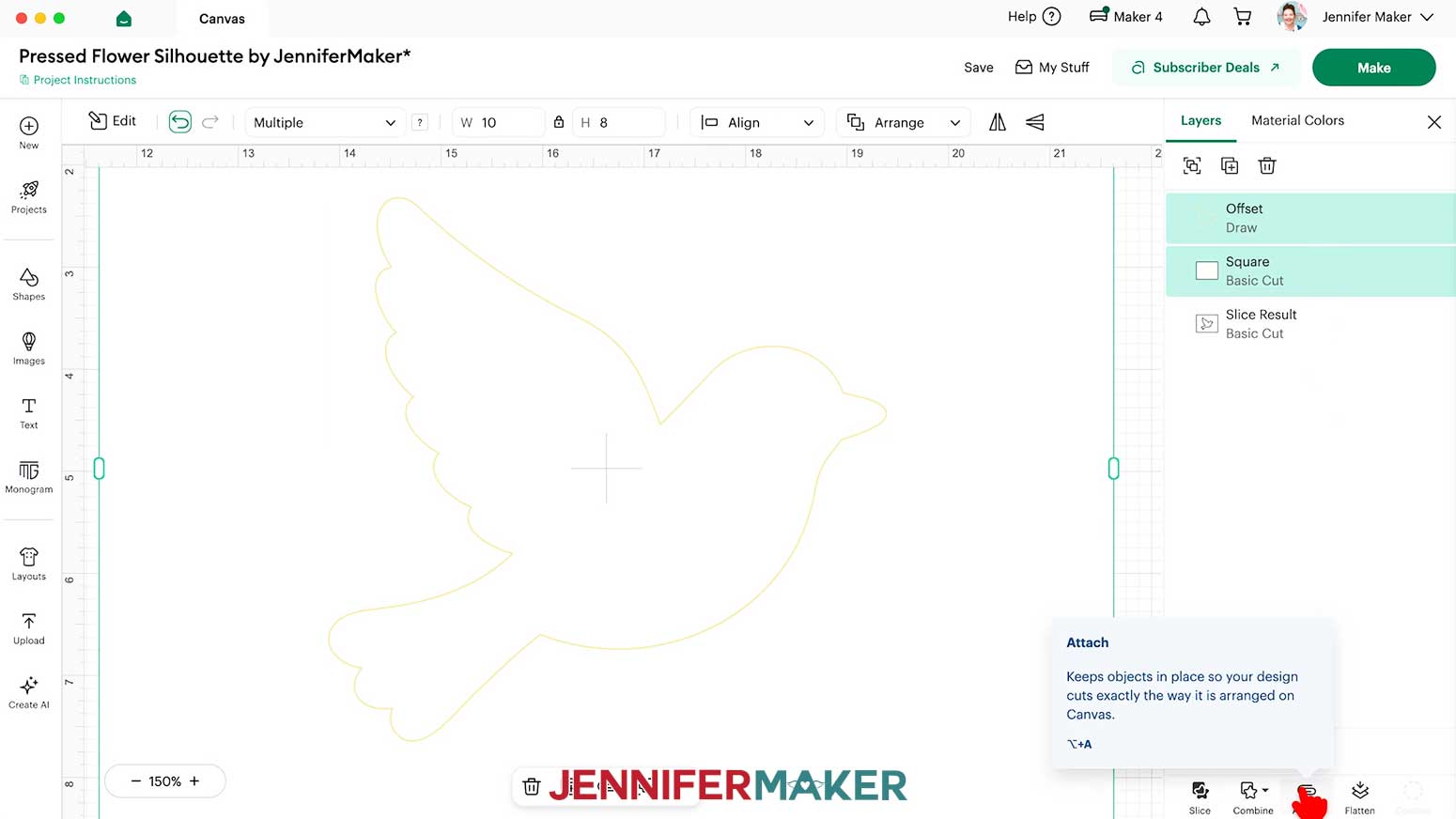 Delete the bird layer leaving just the rectangle and the offset layer. Select both and click "Attach."