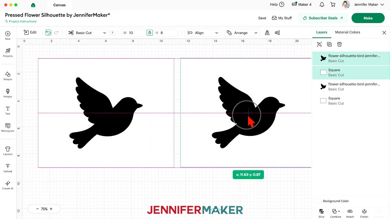 Select both the bird and rectangle layers and Duplicate them both.