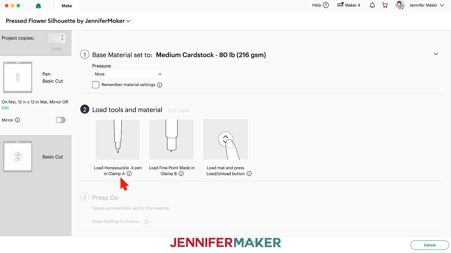 Design Space will indicate when the Honeysuckle pen is needed.