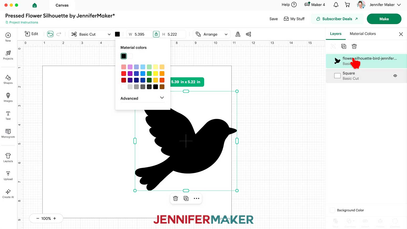 In the Layers panel, click and drag the bird layer above the white rectangle layer.