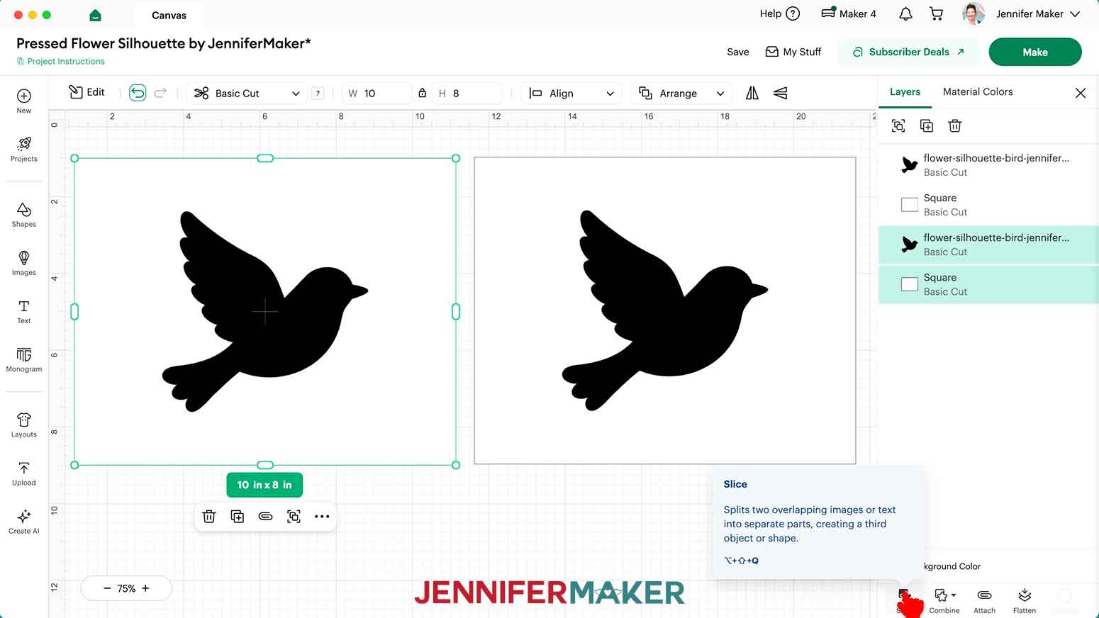 Select the rectangle shape and the bird and click the Slice icon.