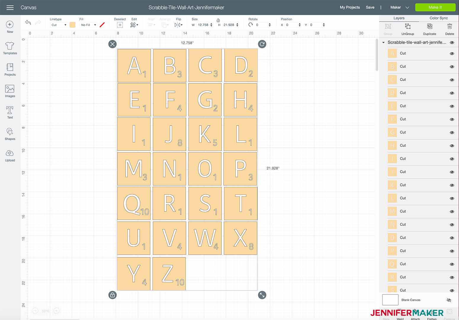 Design space view of my Scrabble Wall Art design