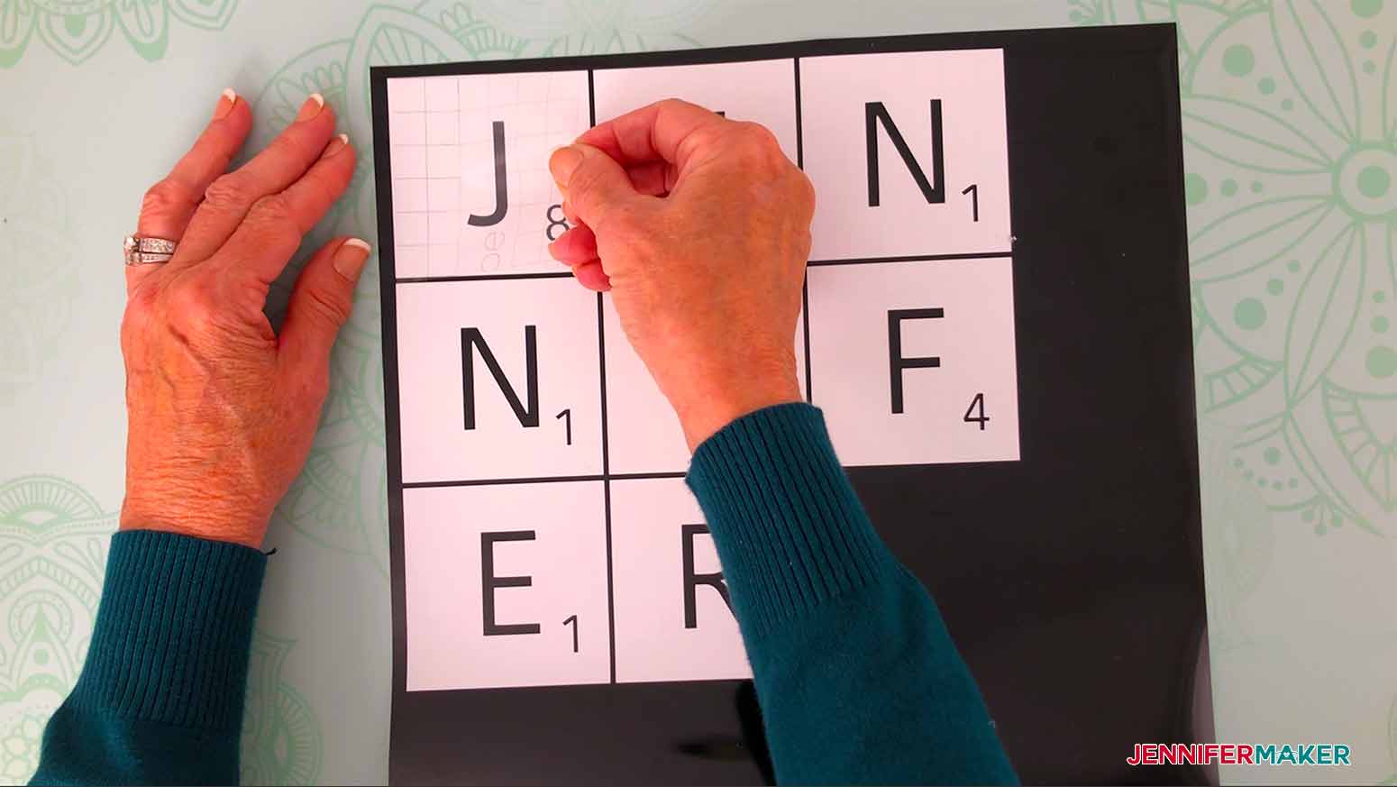 lay transfer tape in the weeded square for my scrabble wall art