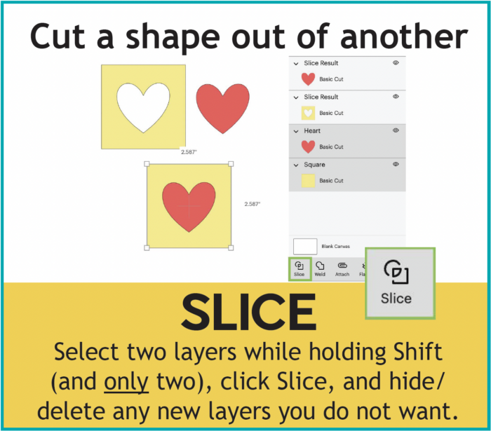 Use Slice when you want to cut a shape out of another