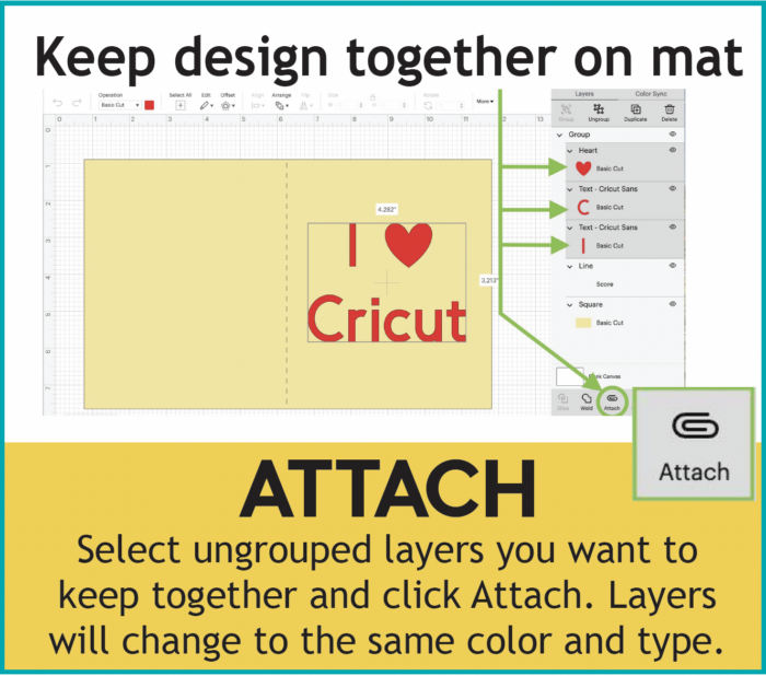 Keep designs together using the Attach function in Cricut Design Space