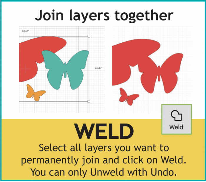 Join layers together using the Weld function in Cricut Design Space