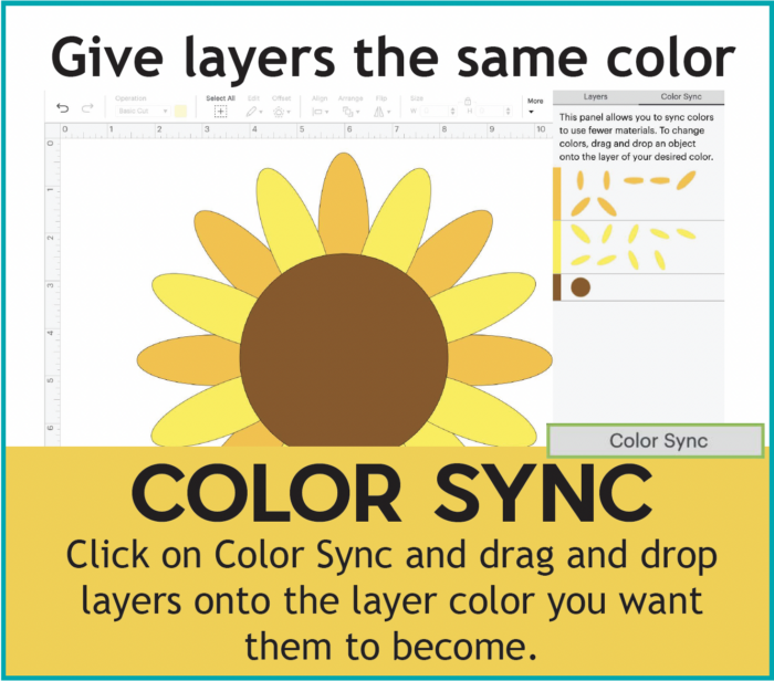 Give layers the same color using the Color Sync function in Cricut Design Space