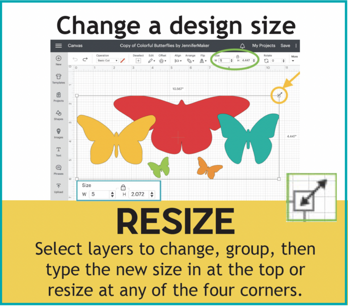Change a design size using the Resize function in Cricut Design Space