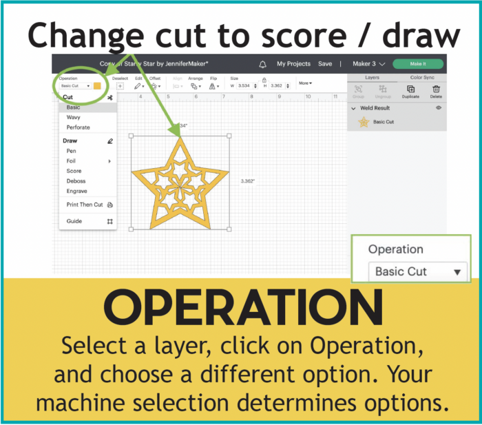 Change cut to score or draw using the Operation function in Cricut Design Space