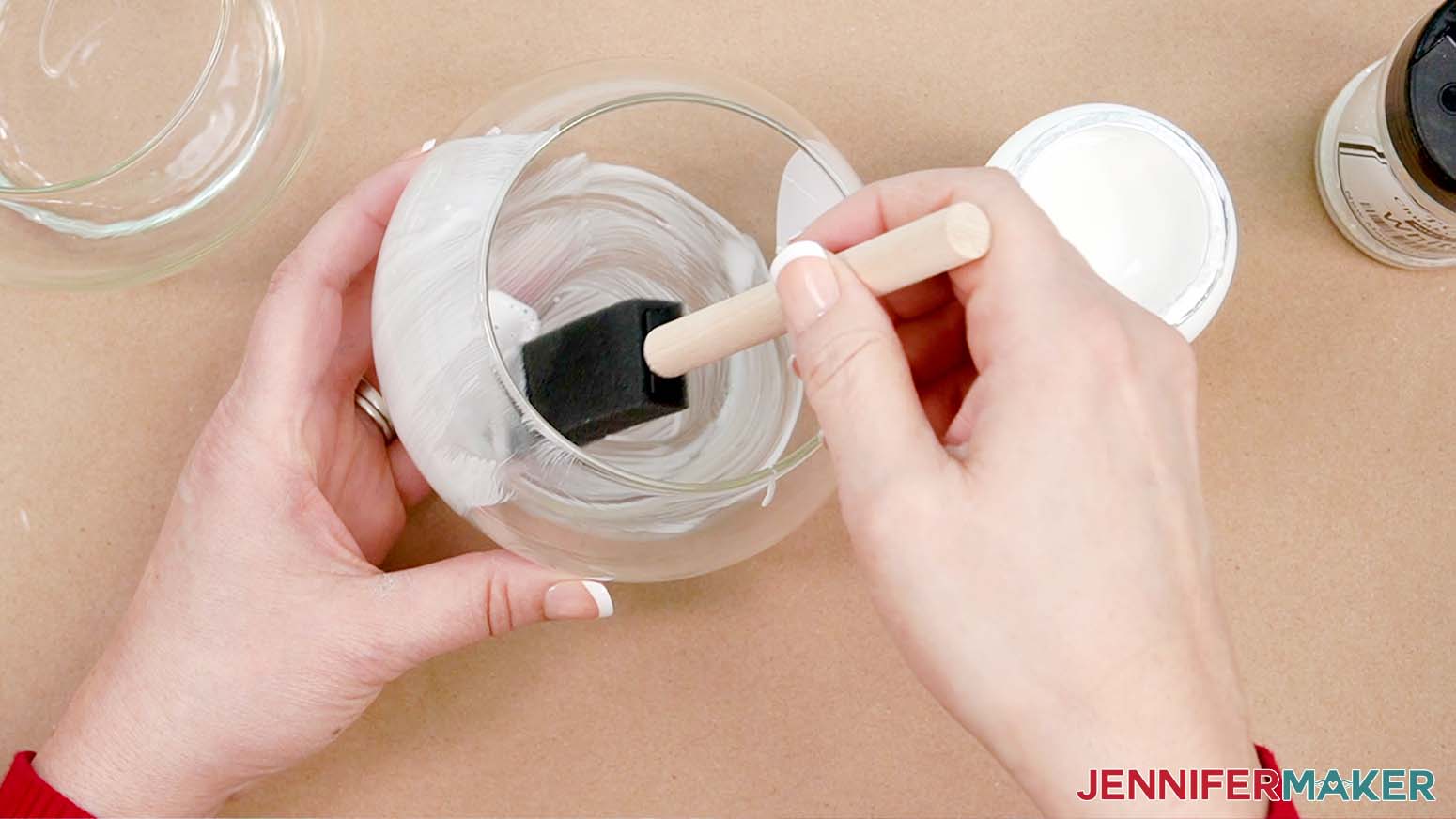 Use a foam paint brush to apply Mod Podge to the inside of the vase.