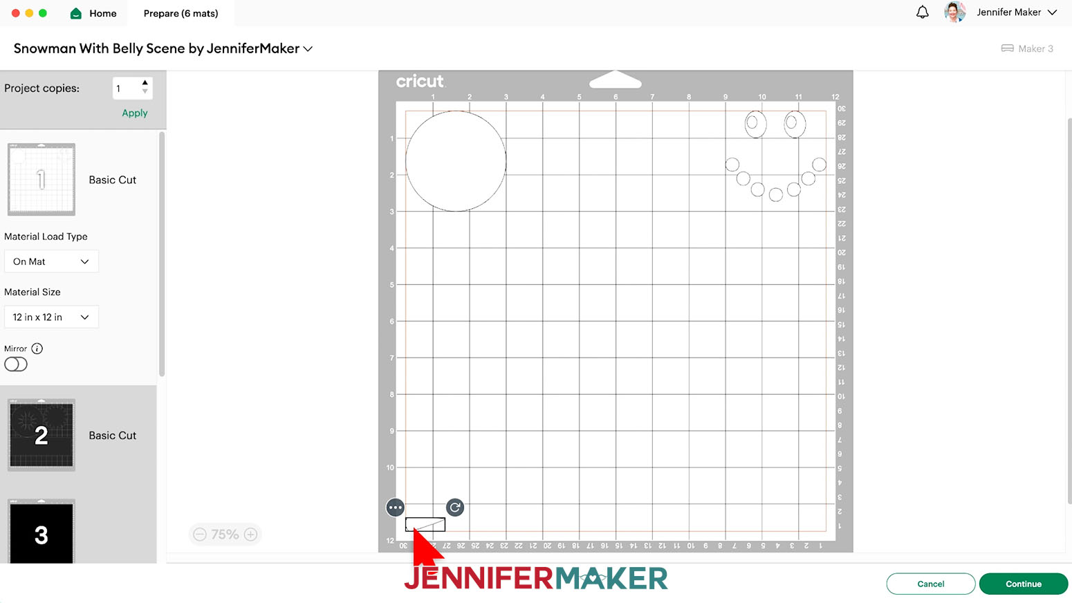 Move the carrot to the lower left corner on the white mat.