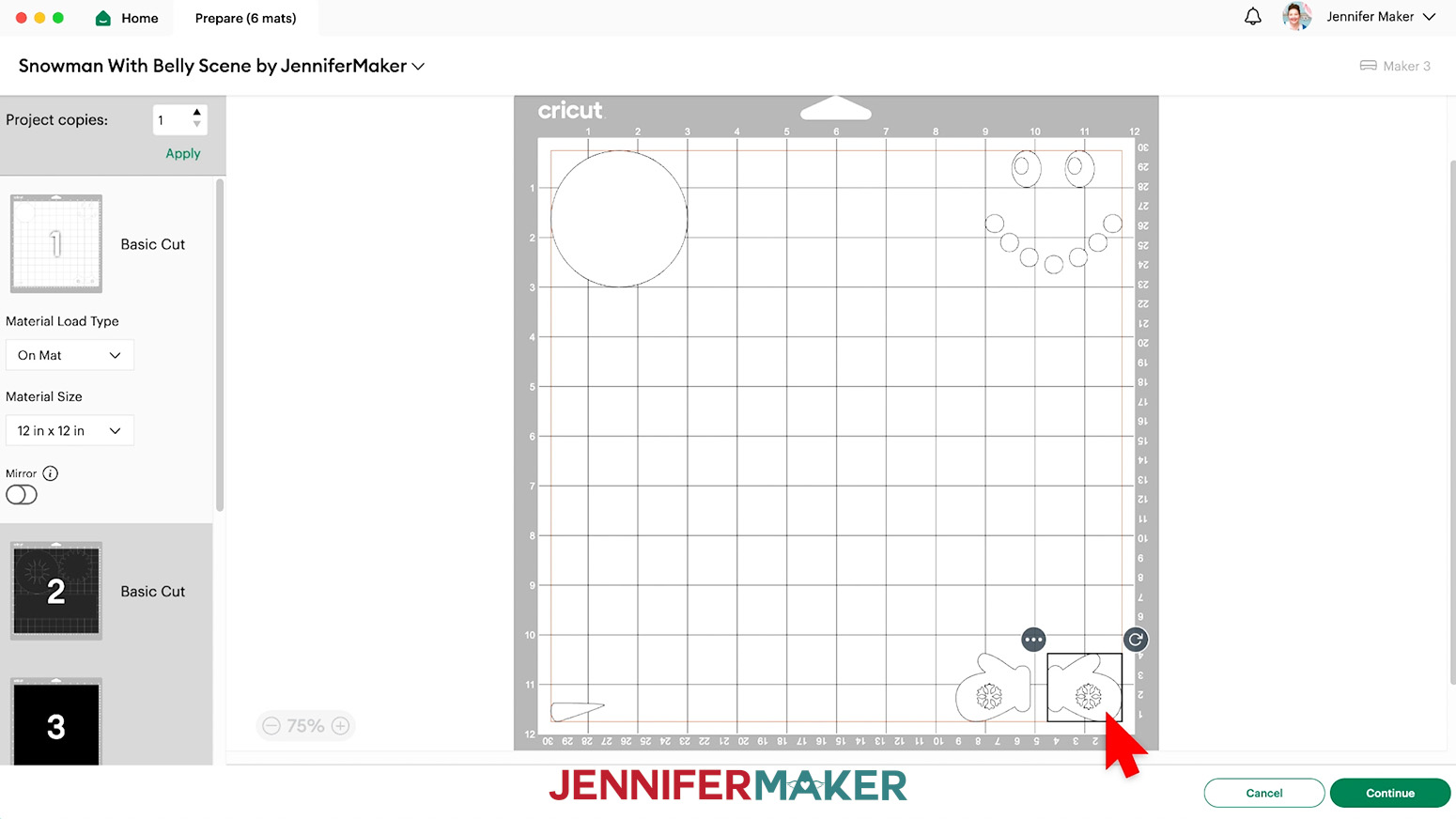 Move the mittens to the white mat and drag them to the lower right corner.