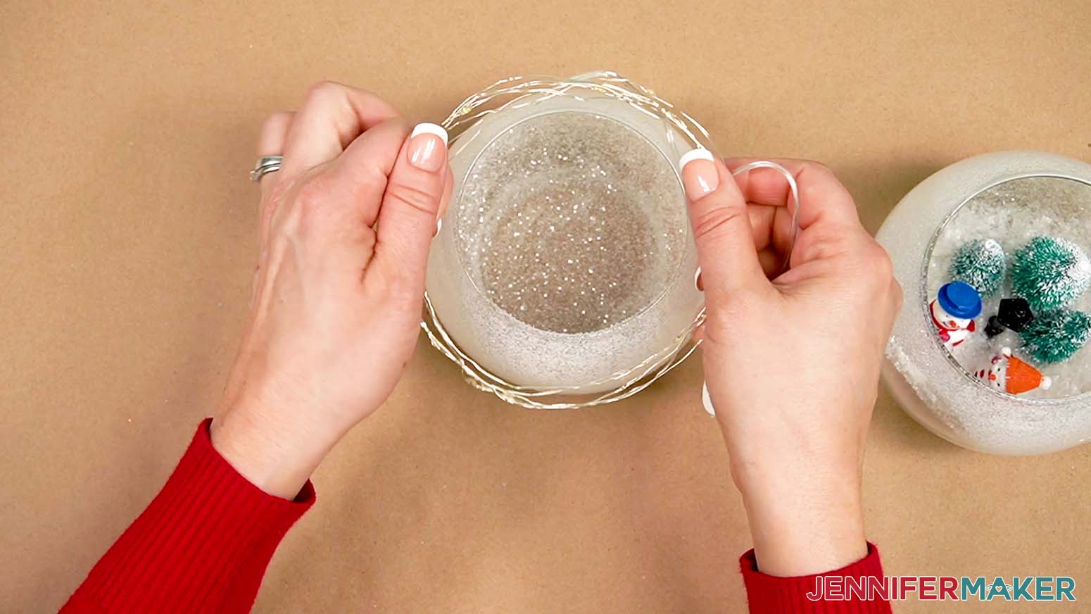 Loop the fairy lights around the vase to shape them in a circular shape.