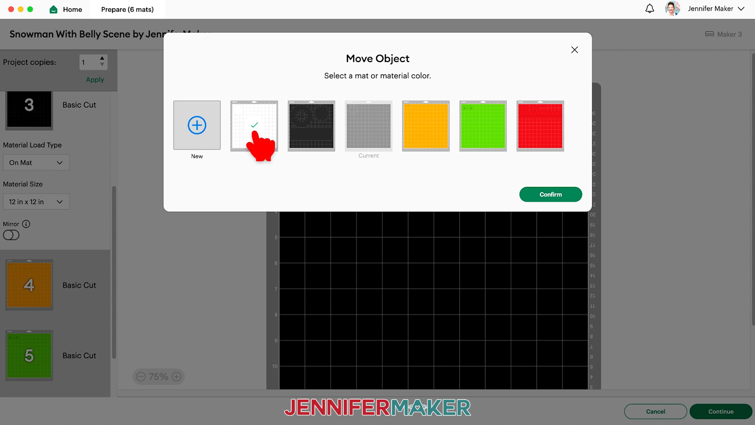 Click Move Object and select the white mat.