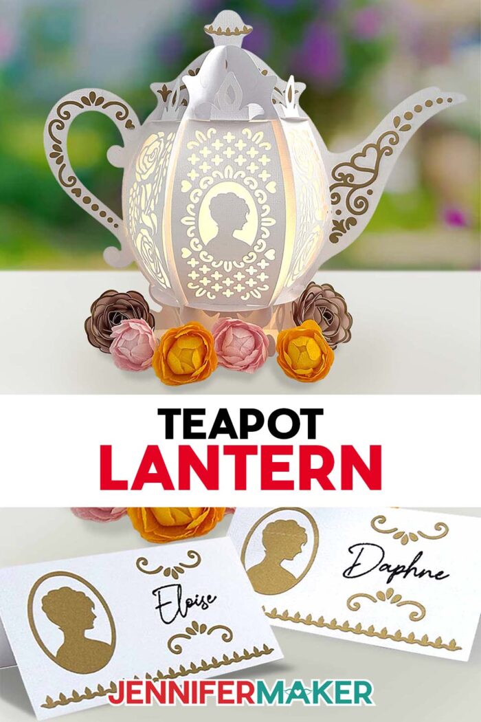 Learn how to make this cardstock and vinyl teapot lantern with this tutorial by JenniferMaker!