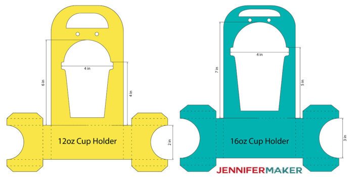 On the Cricut Design Space Canvas, the 12 oz. cup holder's bottom curved cut out is 2" tall while the 16 oz. version is 3" tall.