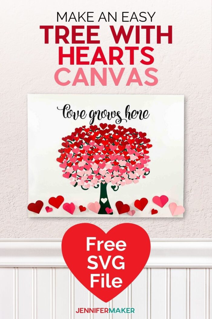 Make a heart tree canvas wall art for any room of your home or to give as a gift! Free SVG cut file and full instructions to make this on your Cricut at home!