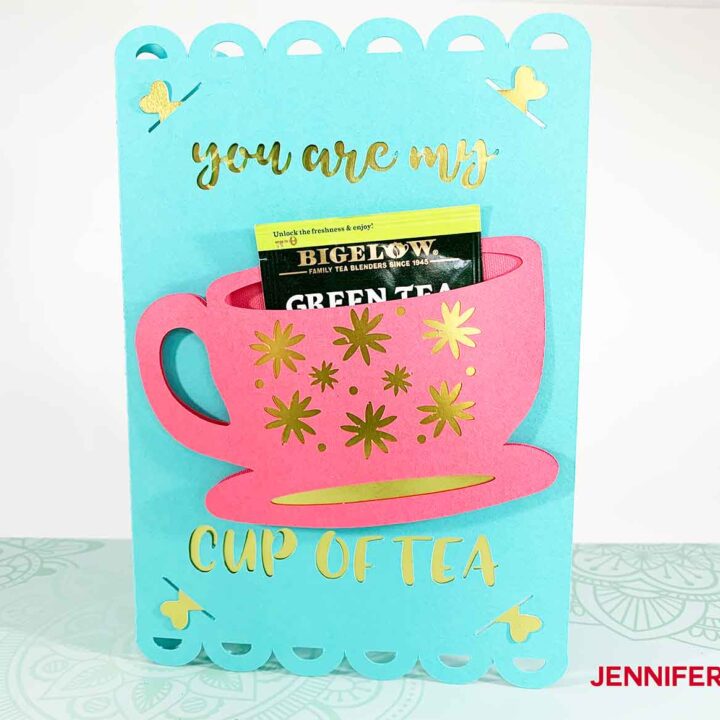 pretty tea cup card with tea bag