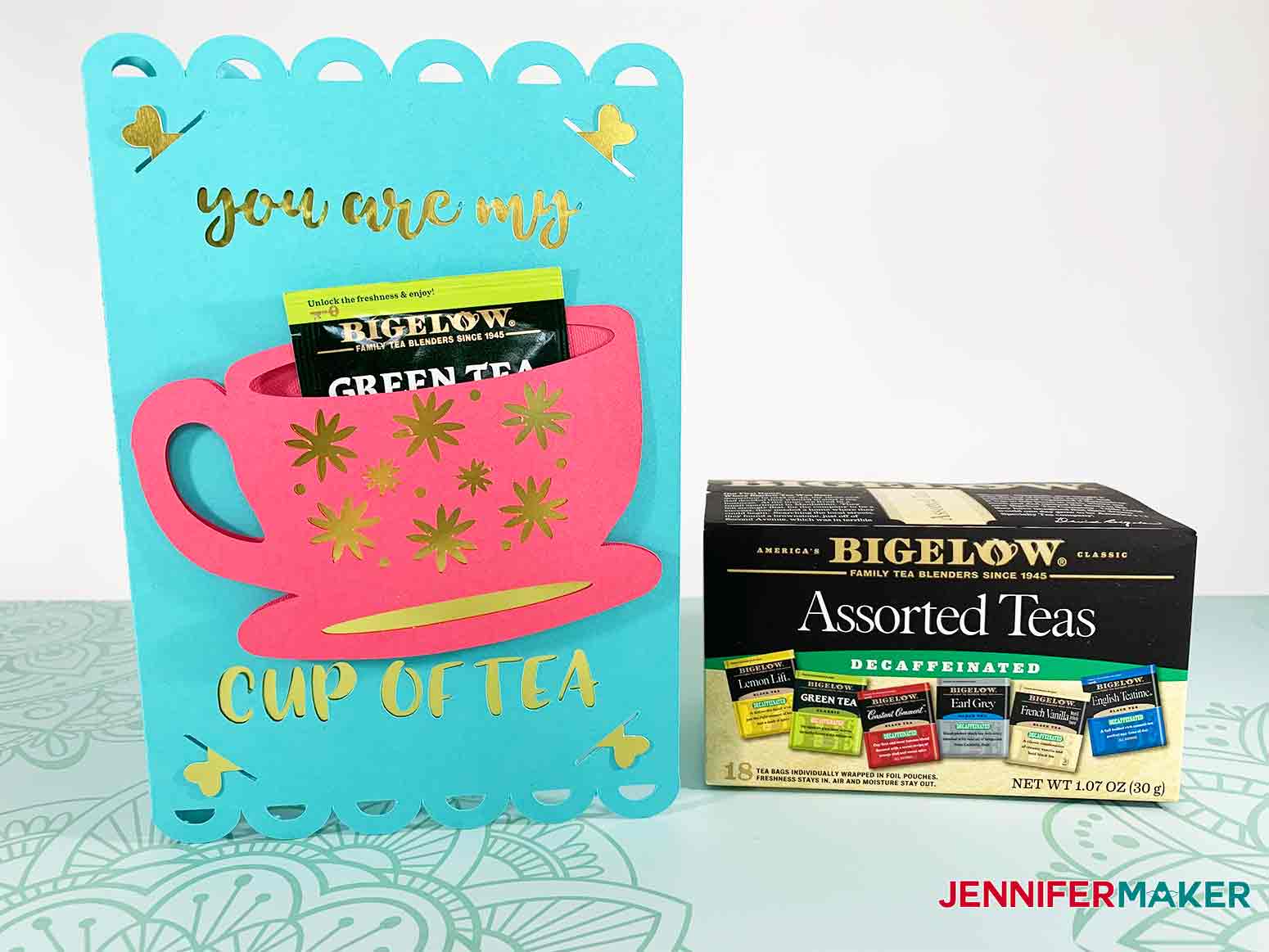 tea cup card and box of tea