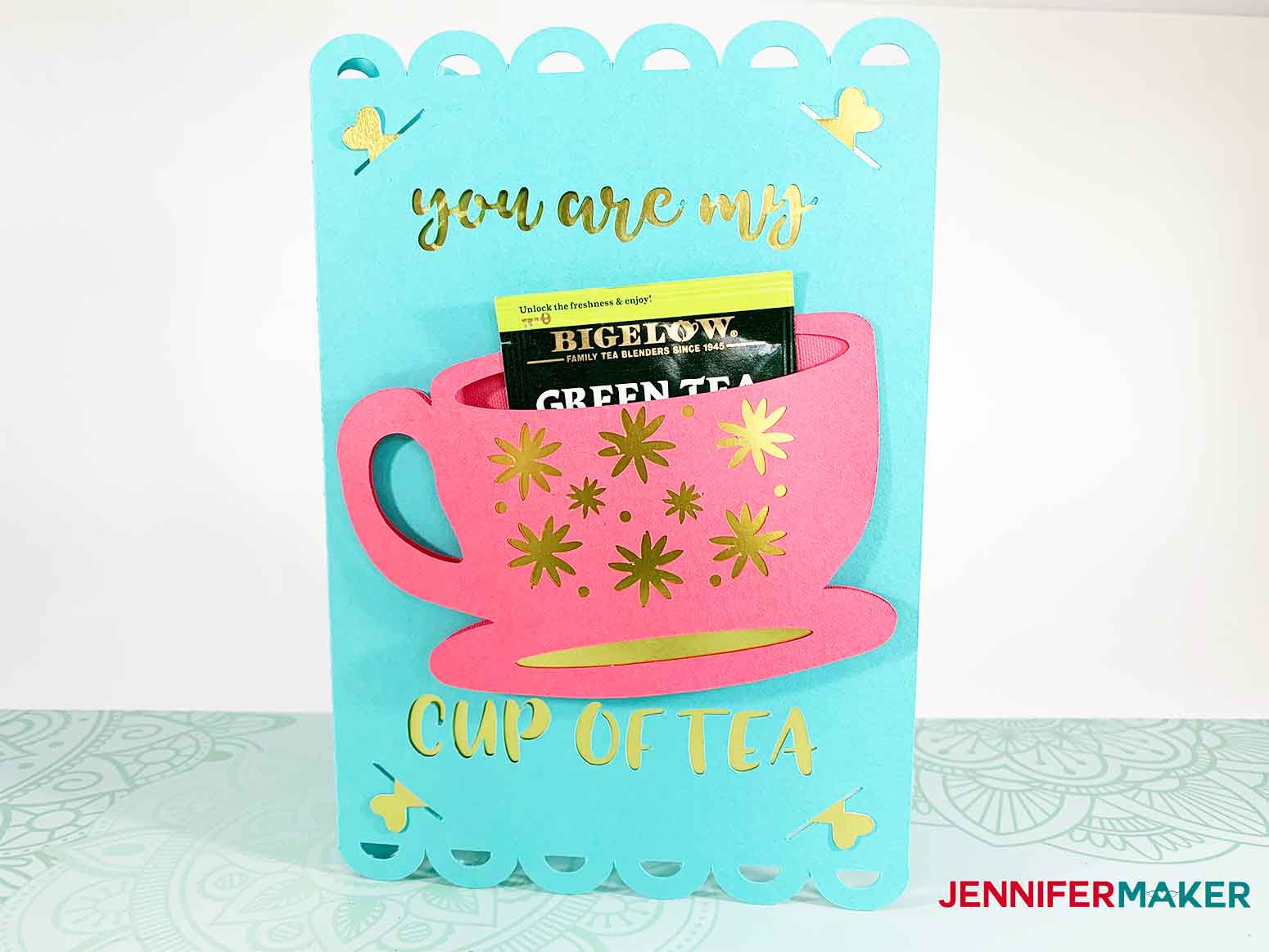 pretty tea cup card with tea bag