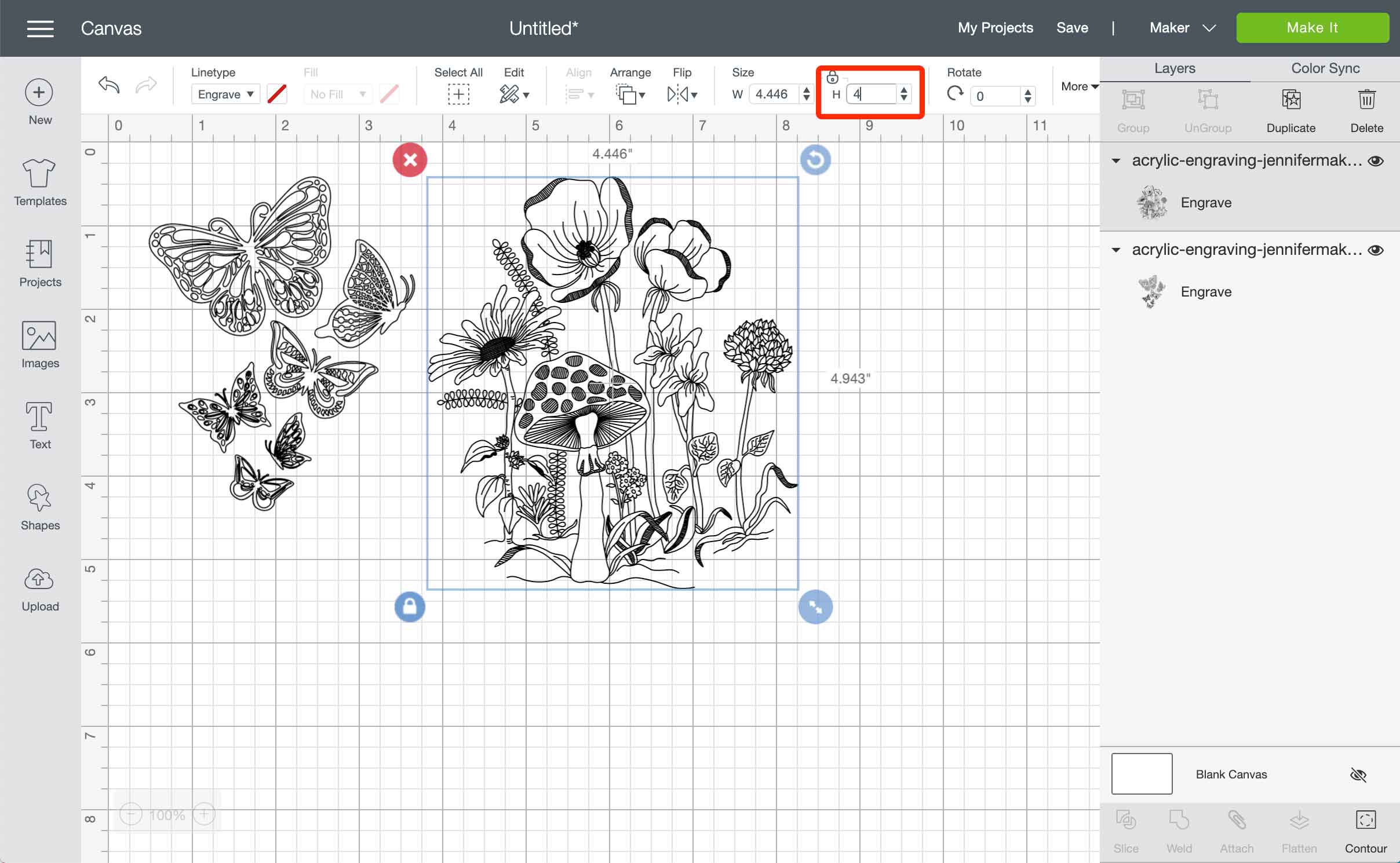 Adjust the measurements of my engraved acrylic design if needed