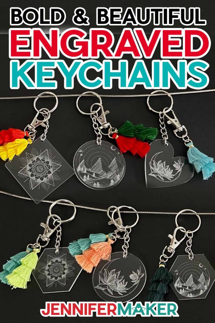 Pinterest for acrylic engraved keychain tutorial from JenniferMaker.