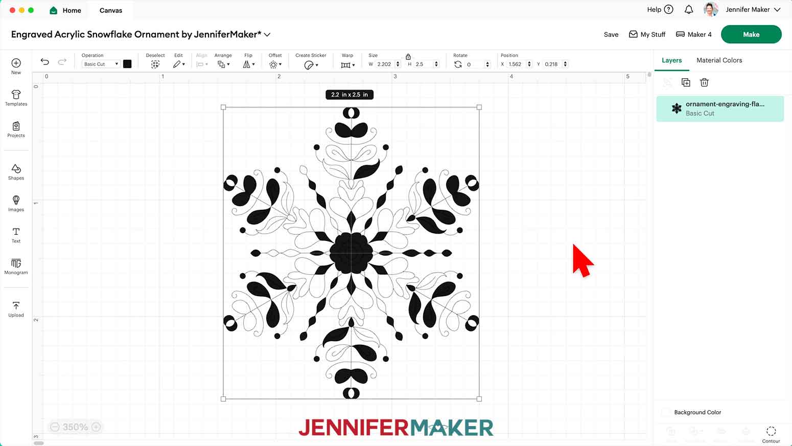 The Flake 1 svg is shown on the Design Space Canvas, it looks odd.