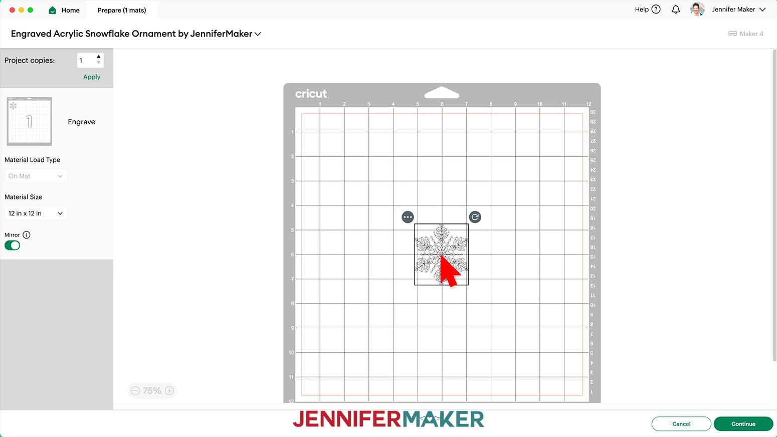 The Flake 1 design is being moved to the Center postion on the Mat Preview in the Prepare screen.