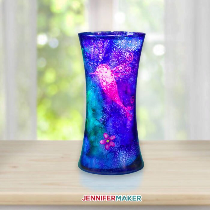 Alcohol Ink Glass Vase Decorated with Stencils Jennifer Maker