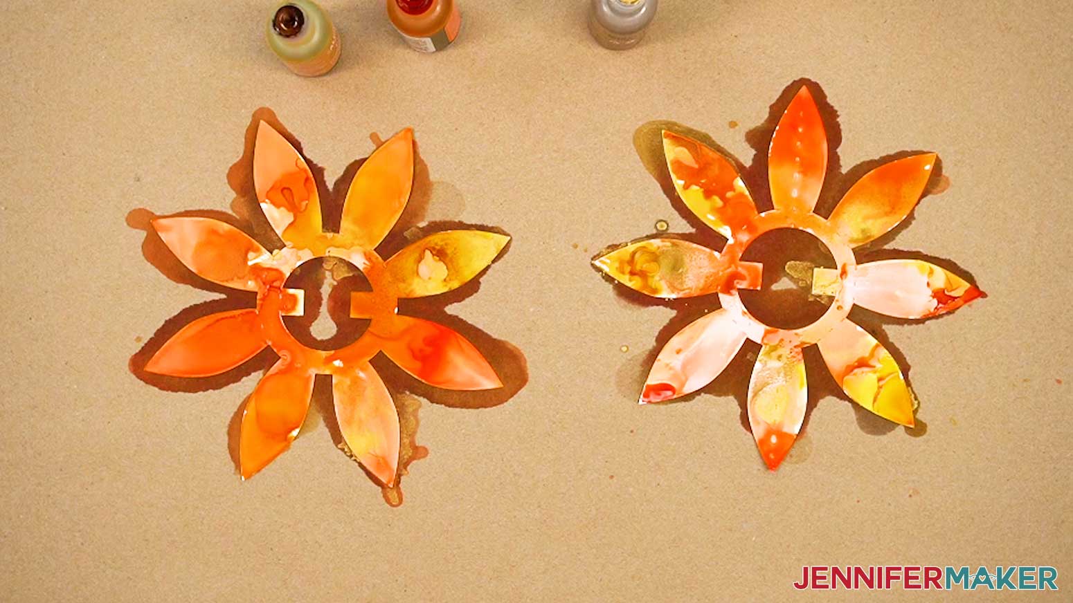 Add alcohol inks to the second side of the flower petal pieces.