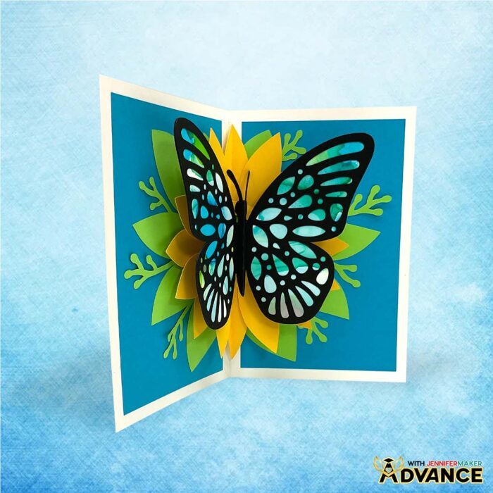 Custom designed Alcohol Ink On Paper butterfly pop-up card you can make in the Advance by JenniferMaker program