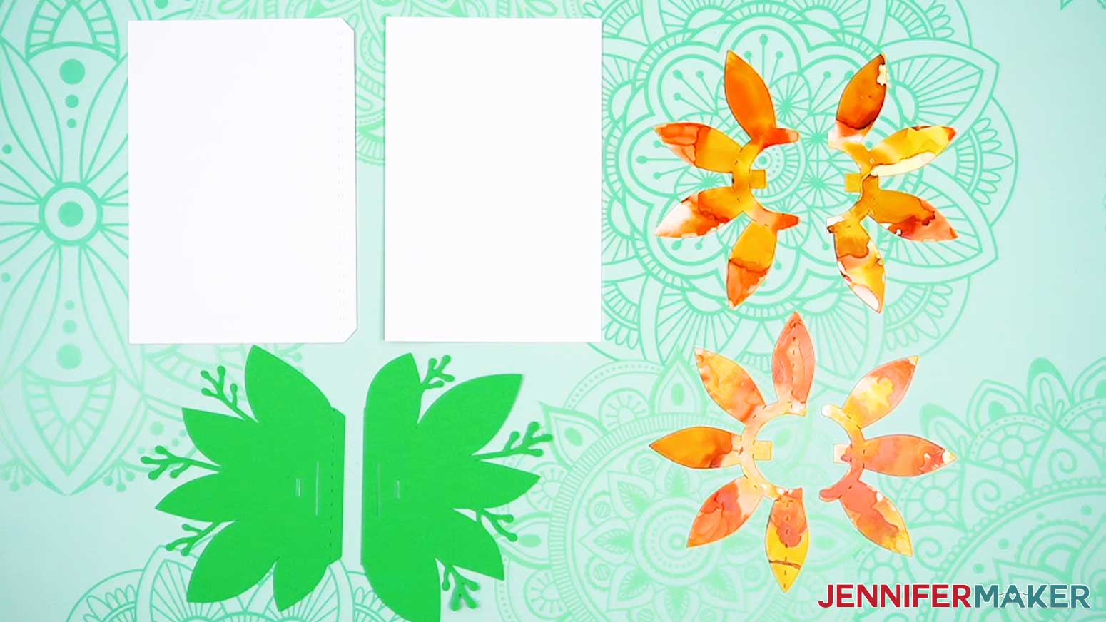 Pairs of cut and inked pieces for the Joy-sized pop up card.