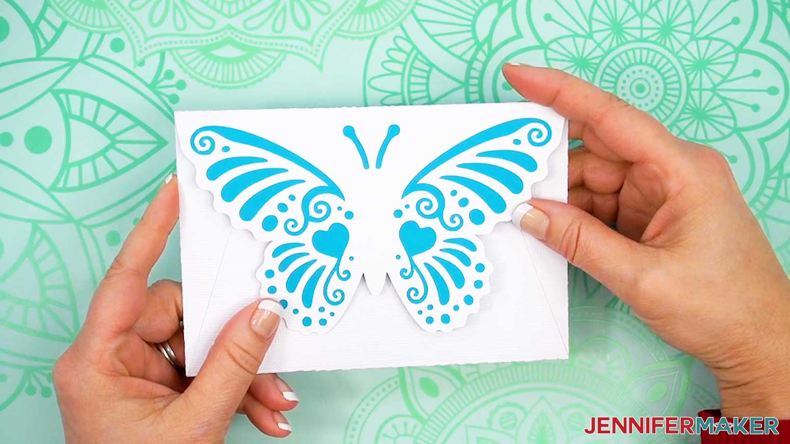The finished Joy-sized butterfly envelope with a blue liner.