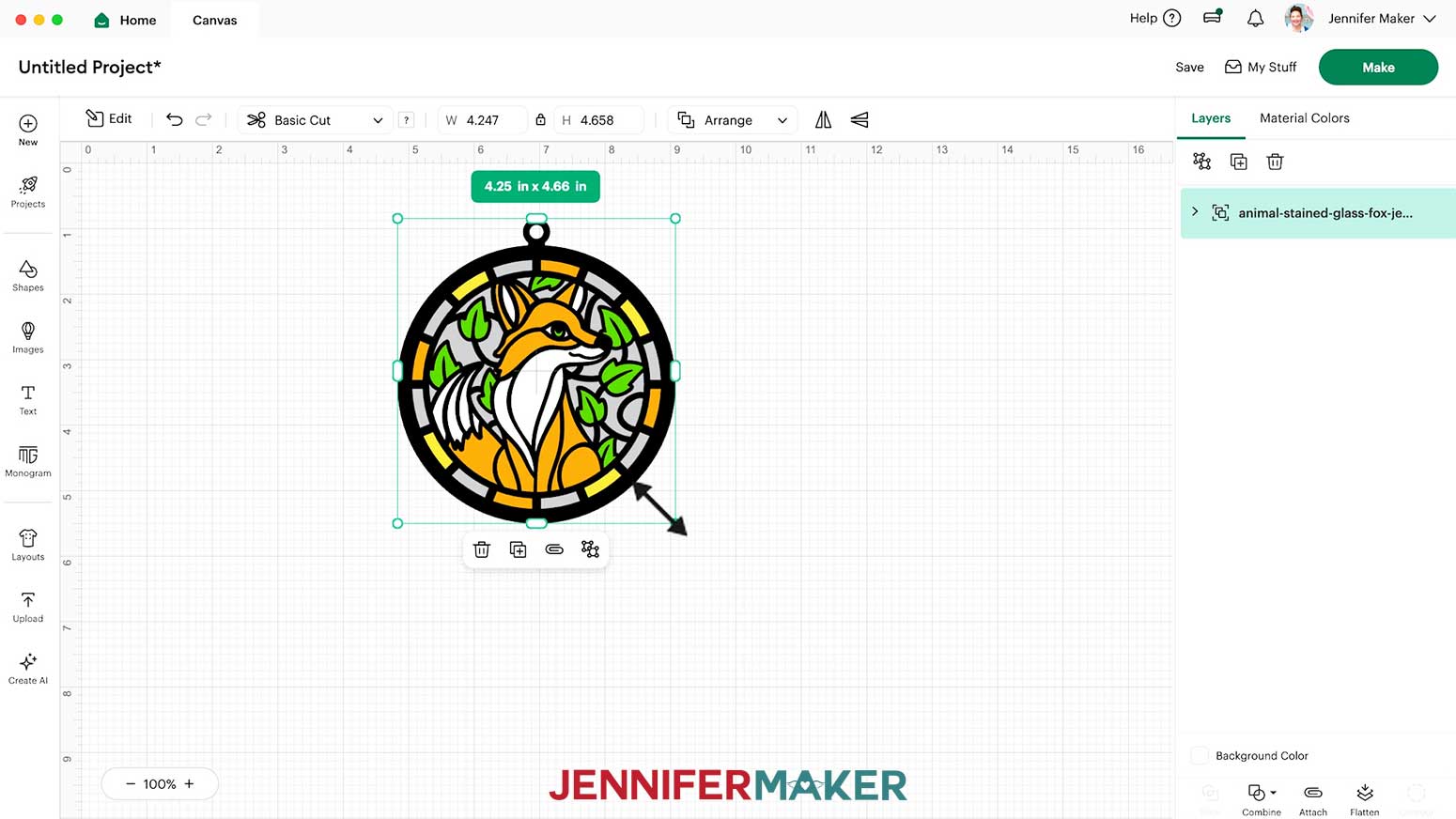 Change the size of the grouped Alcohol Ink Stained Glass design to make it fit the maximum size of the Cricut Joy.