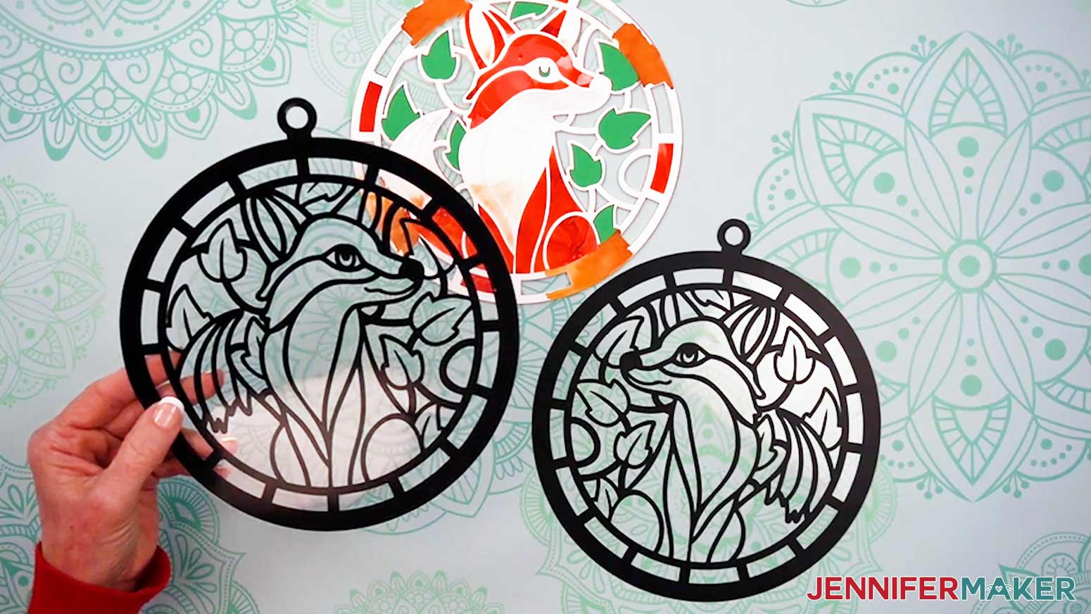 Gather the two layers of acetate and vinyl to add to the prepared interior paper stack of the Alcohol Ink Stained Glass design.