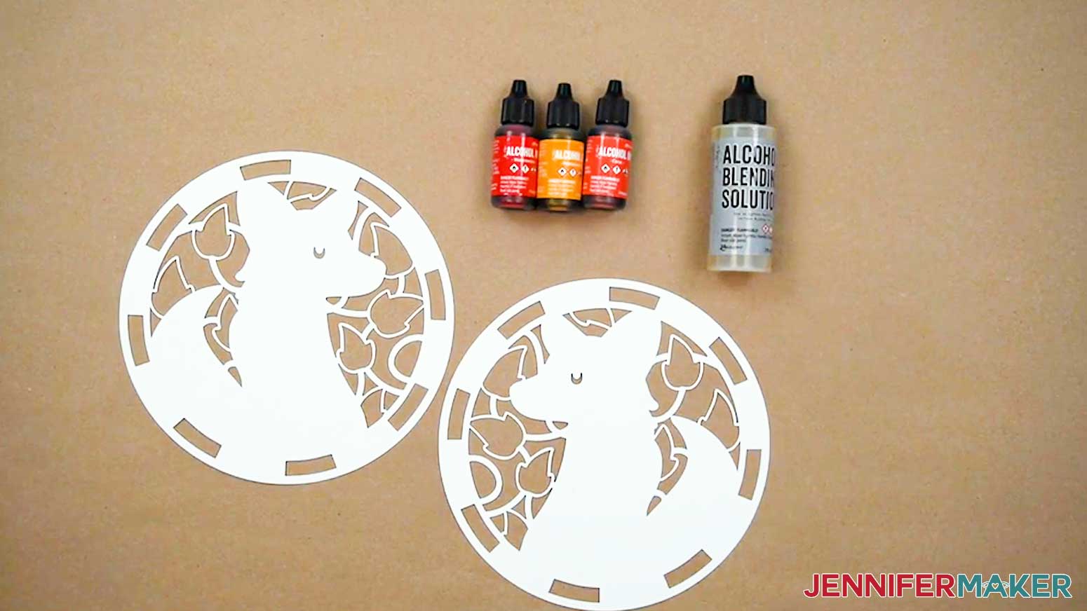 Gather all the materials to ink the Alcohol Ink Stained Glass design.