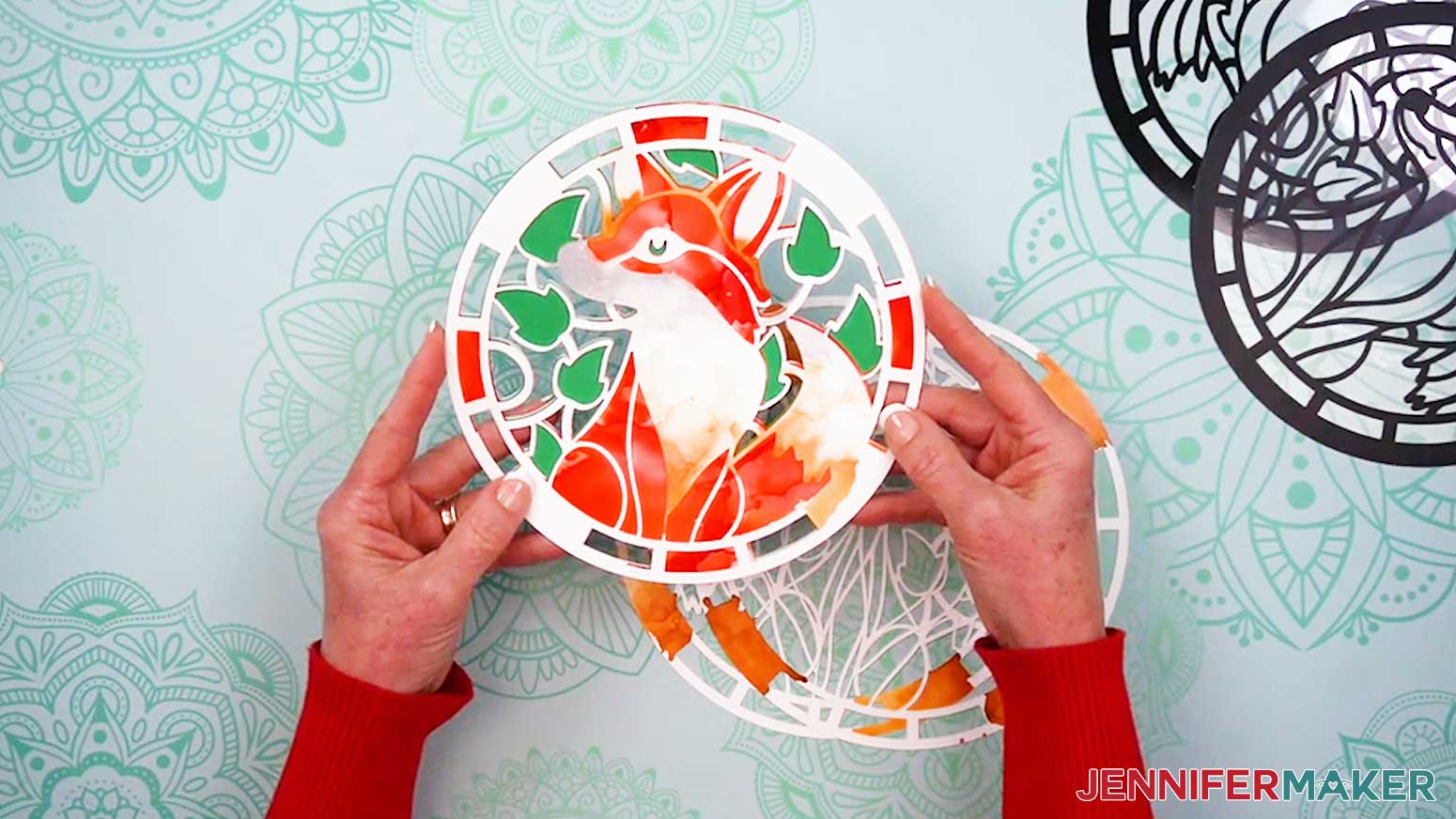 Add the white layers to both sides of the stack of paper layers for the Alcohol Ink Stained Glass design.