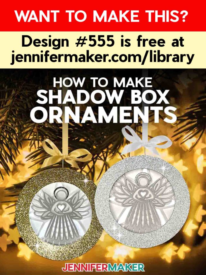 Learn how to make an angel shadow box ornament with Jennifer Maker's tutorial! Beautiful papercrafted angel shadowbox ornaments hang from a glowing Christmas tree. Want to make this? Design #555 is free at jennifermaker.com/library.
