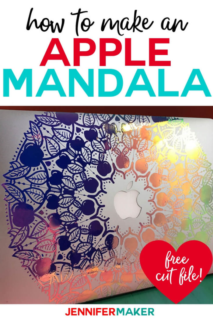 Get this free apple mandala design to put on your laptop, shirt, or bag. You'll find both the cut file and tutorial in this blog post. #cricut #cricutmaker #cricutexplore #svg #svgfile #vinylprojects