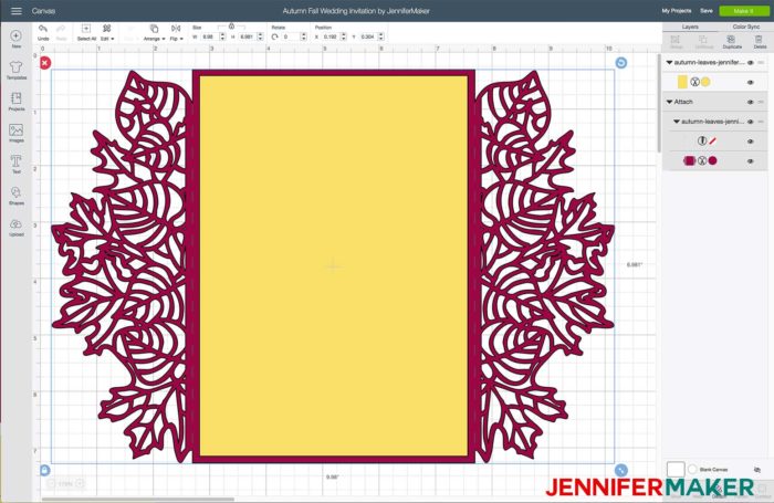 Upload the autumn fall wedding invitation SVG cut file to Cricut Design Space