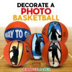 Decorate a Photo Basketball by Jennifer Maker. A variety of basketballs with photos covering alternating sections of the balls.