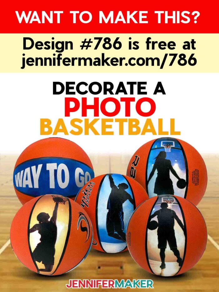 Want to make this? Design #786 is free at jennifermaker.com/786. Decorate a photo basketball. Five custom photo basketballs with pictures of basketball players applied to alternating panels using printable heat transfer material.