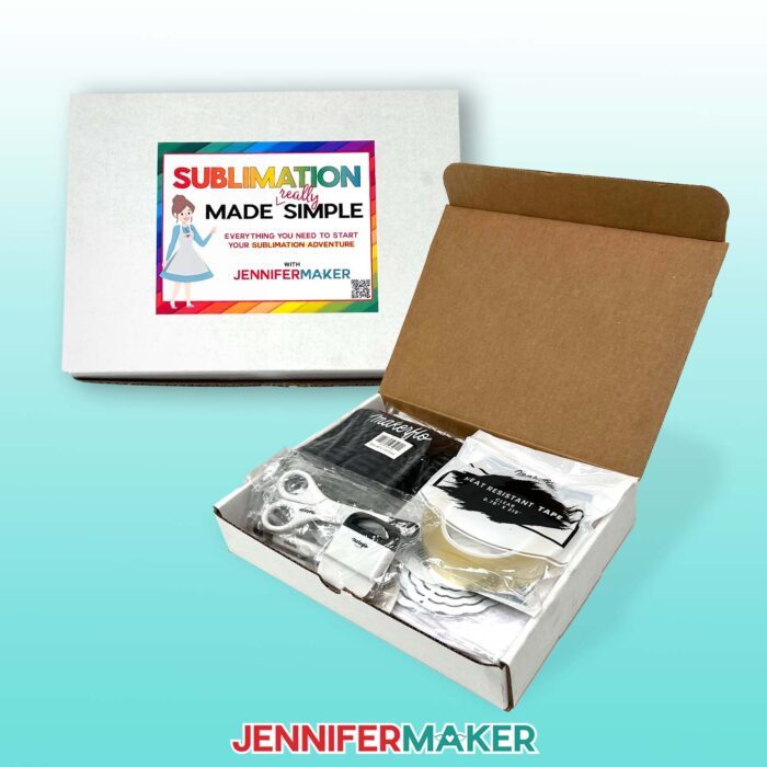 The Beginner Sublimation Kit sits on a table, with the contents displayed inside