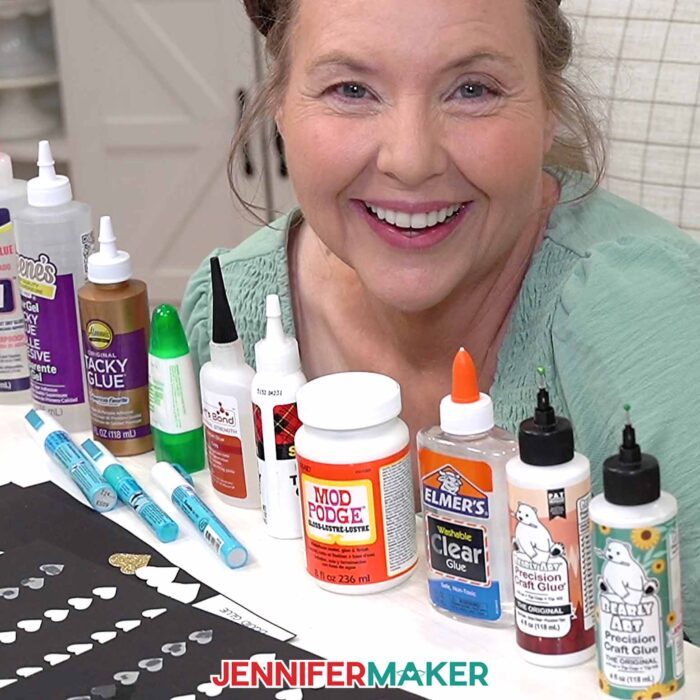 Jennifer shows all of her craft glues all lined up for testing