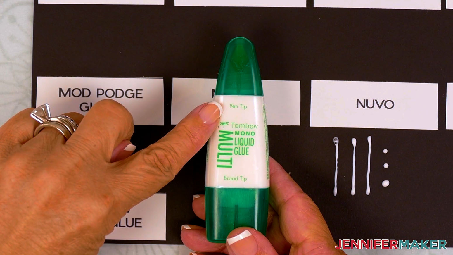 The Best Craft Glue Tombow sample glue pen has a dual tip container to allow for fine or broad application of adhesive.
