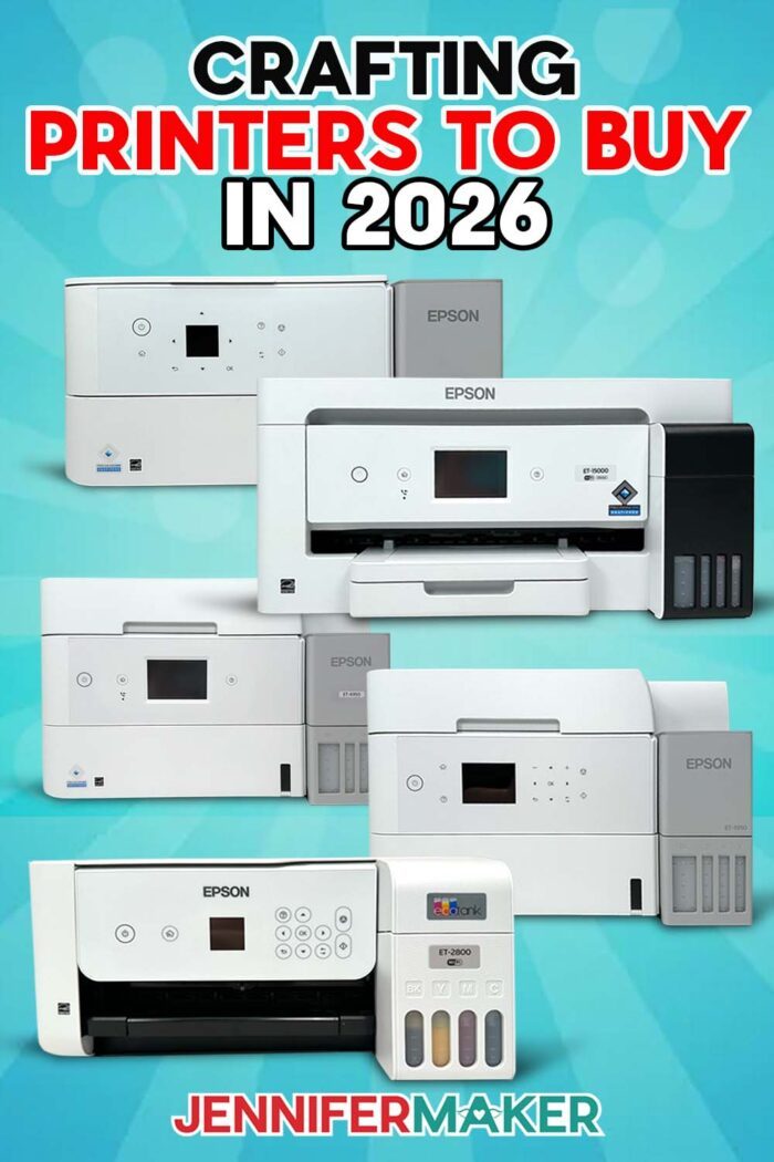 A selection of Epson EcoTanks featured in JenniferMaker's Best Crafting Printer comparison blog post