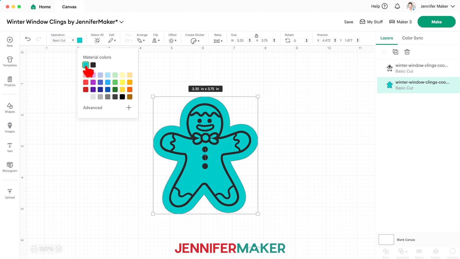 Select teal color for window decal layer