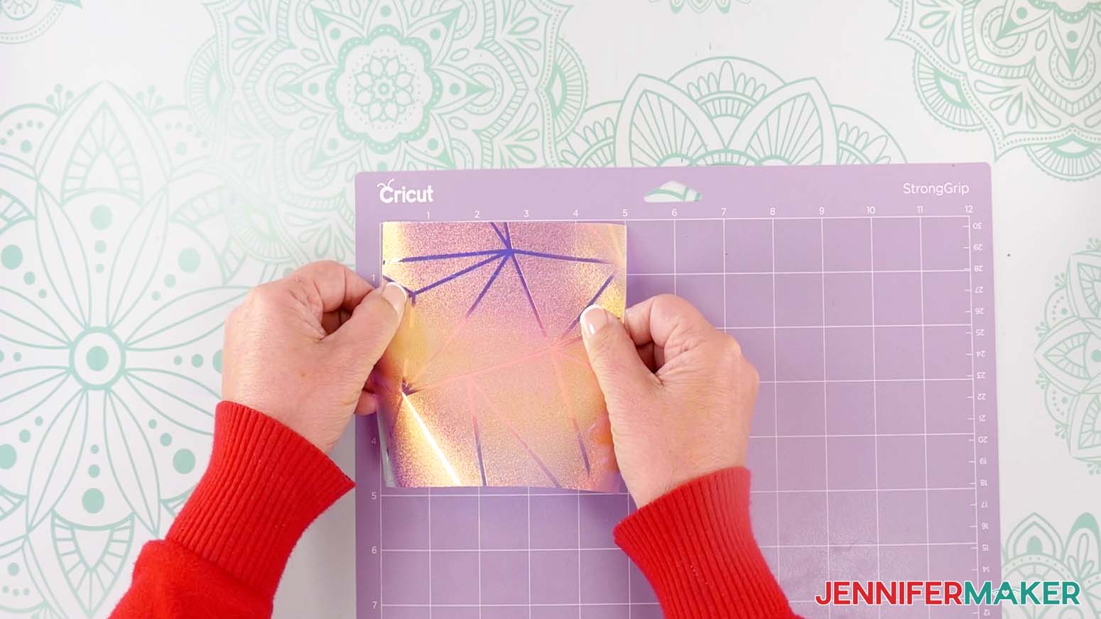 place window decal material on a purple mat