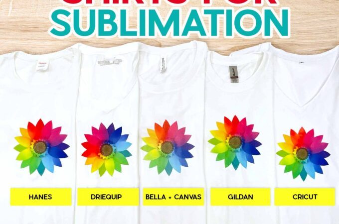 Several white shirts with the JenniferMaker subliflower design for testing the best shirts for sublimation.